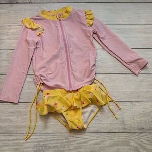 Girls Long Sleeve Rash Guard Ruffle Bottom Swimsuit Set (2 Piece) | "Sweetie"